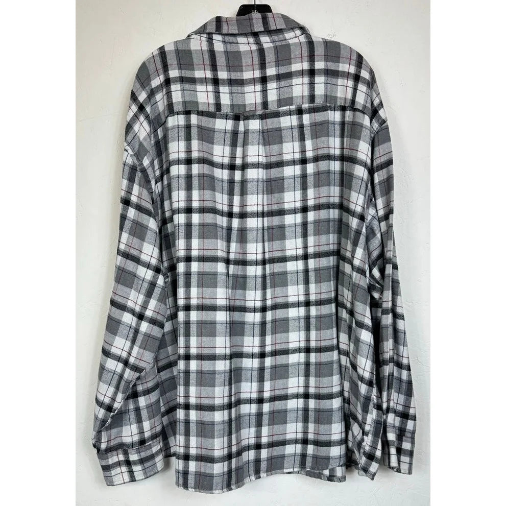 Izod Gray & Black Plaid Long Sleeve Button Up Shirt Men's 4X - Image 2