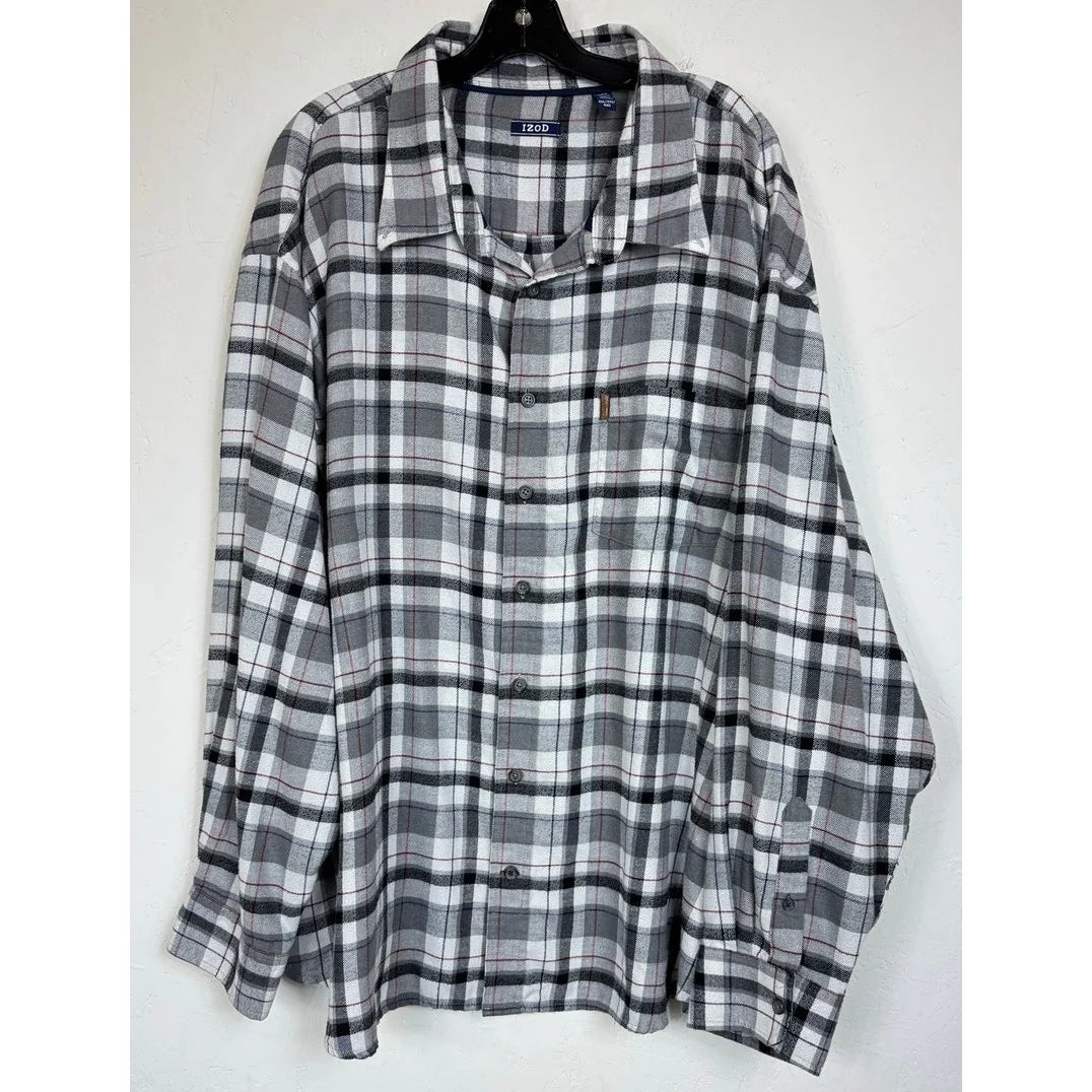 Izod Gray & Black Plaid Long Sleeve Button Up Shirt Men's 4X - Image 1
