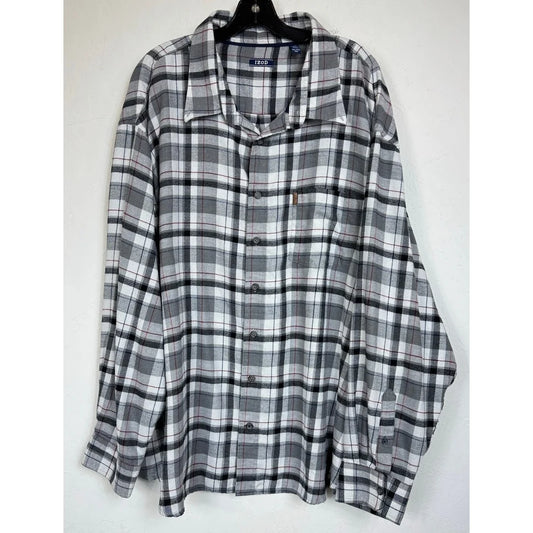 Izod Gray & Black Plaid Long Sleeve Button Up Shirt Men's 4X - Image 1