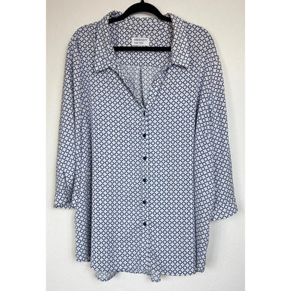 Prescott New York White & Blue 3/4 Sleeve Button Up Blouse Women's 5X - Image 1