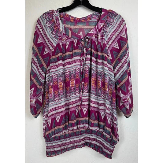 Wrangler Pink 3/4 Sleeve Blouse Women's Large - Image 1