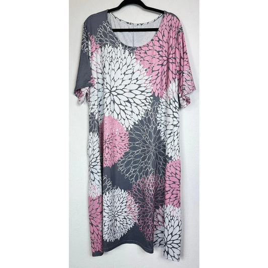 Gray & Pink Short Sleeve Midi Dress Women's 4XL - Image 1