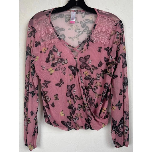 No Boundaries Pink Long Sleeve Blouse Women's Small - Image 1