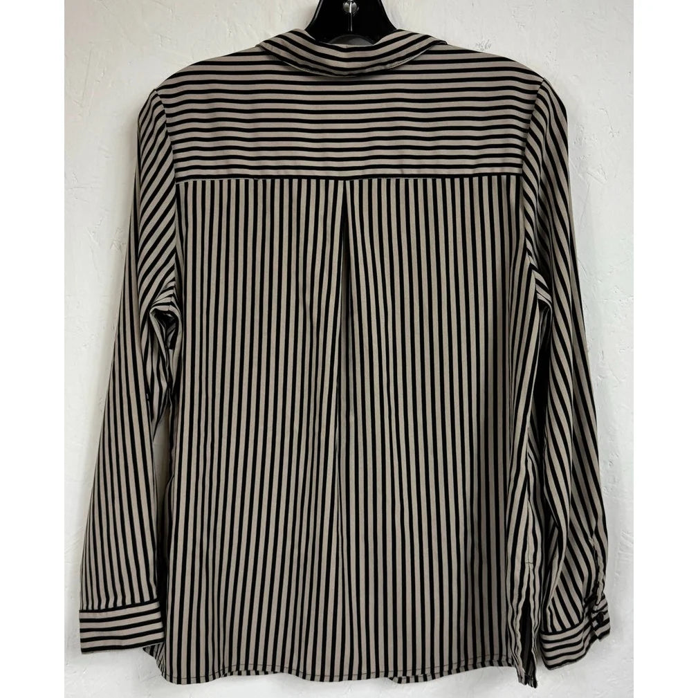 Ny Collection Beige & Black Button Up Long Sleeve Blouse Women's Large Petite - Image 2
