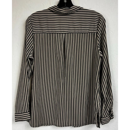Ny Collection Beige & Black Button Up Long Sleeve Blouse Women's Large Petite - Image 2
