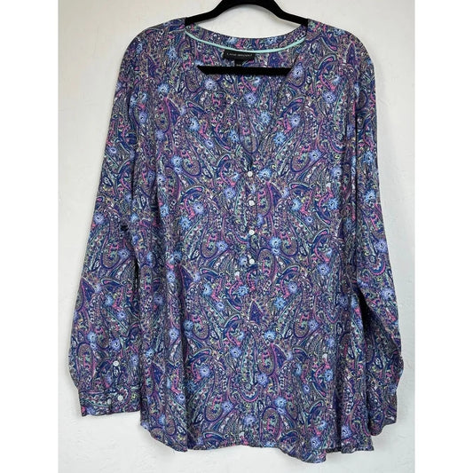 Lane Bryant Blue Long Sleeve Blouse Women's 26/28 - Image 1