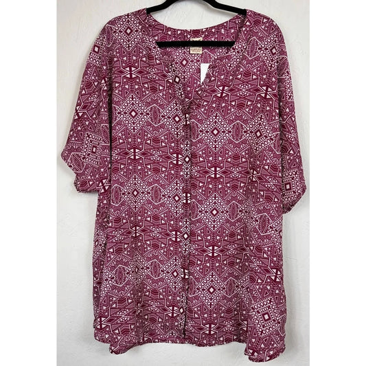 Faded Glory Purple Short Sleeve Button Up Blouse Women's 4X - Image 1