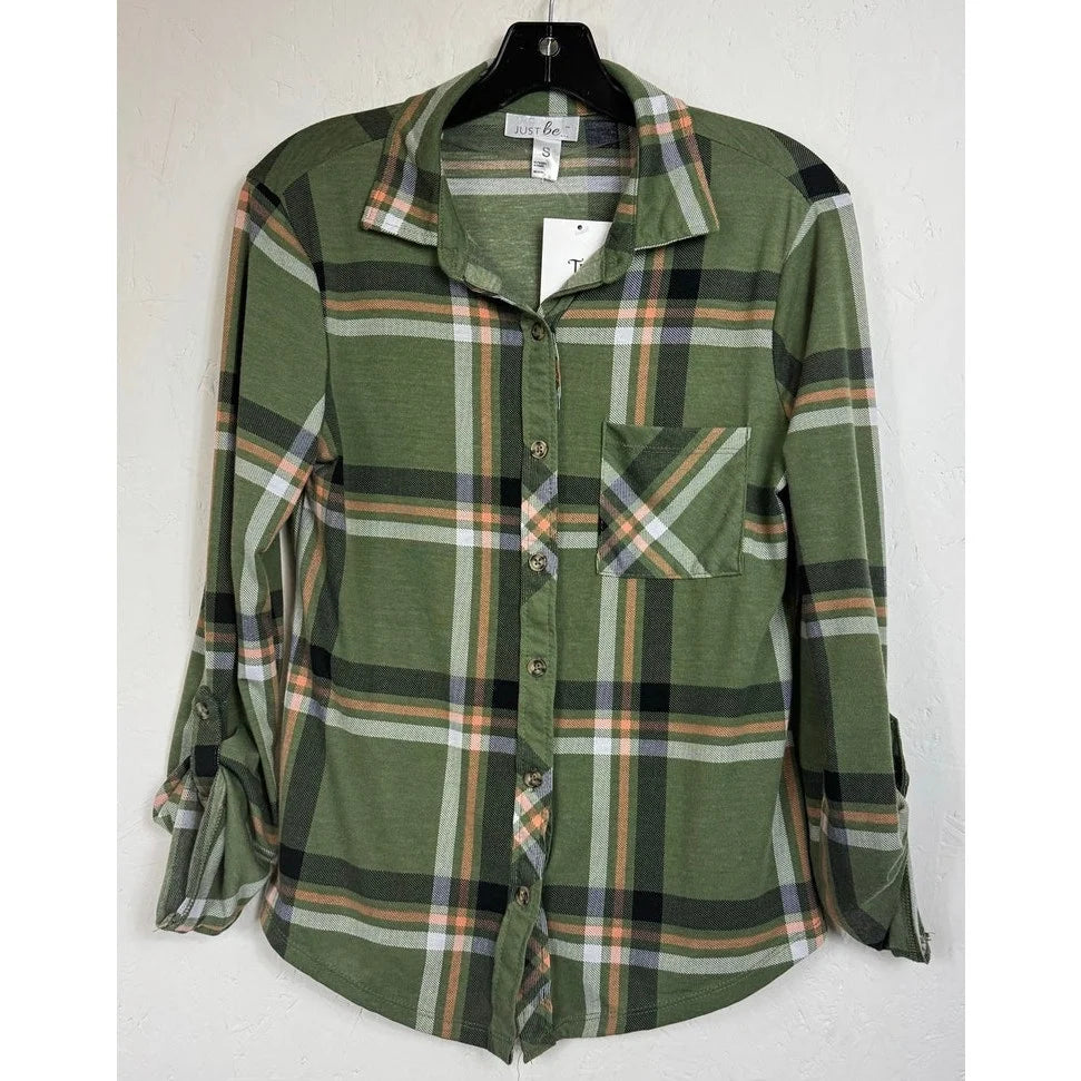 Just Be ... Green Long Sleeve Button Up Blouse Women's Small - Image 1