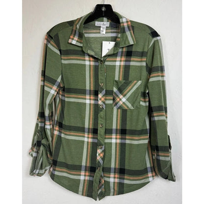 Just Be ... Green Long Sleeve Button Up Blouse Women's Small - Image 1
