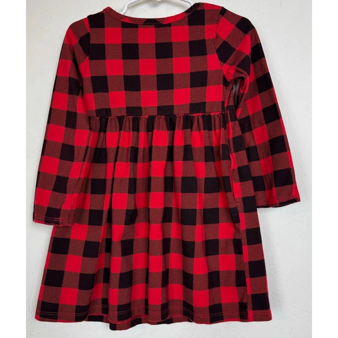 Wonder Nation Red & Black Long Sleeve Knee Length Dress Girl's 3t - Image 2