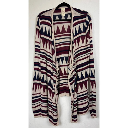 Faded Glory Blue, Red & Beige Long Sleeve Cardigan Women's XL - Image 1