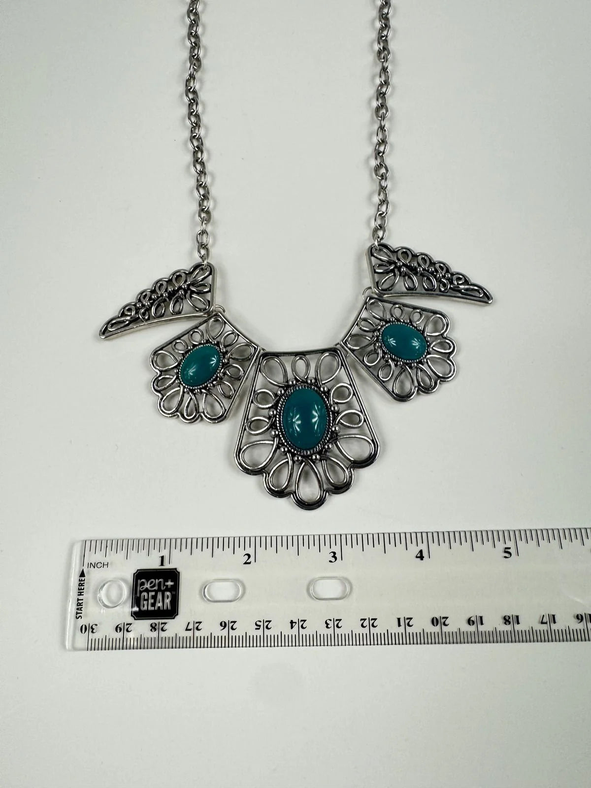 Fashion Jewelry Silver & Turquoise Toned Women's Necklace - Image 3