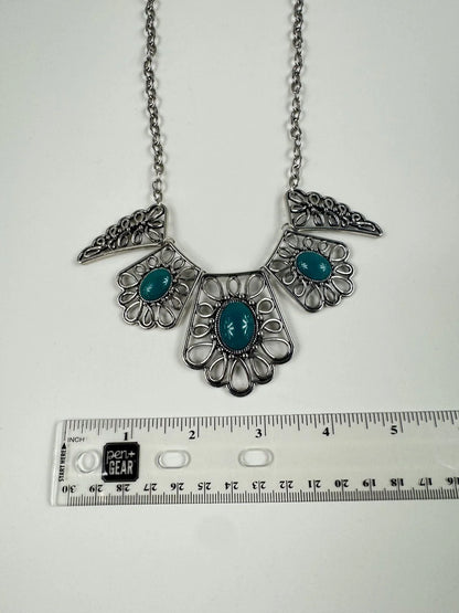 Fashion Jewelry Silver & Turquoise Toned Women's Necklace - Image 3