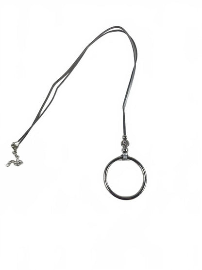 Fashion Jewelry Silver Toned Beads & Hoop On Faux Leather Cord Women's Necklace - Image 1