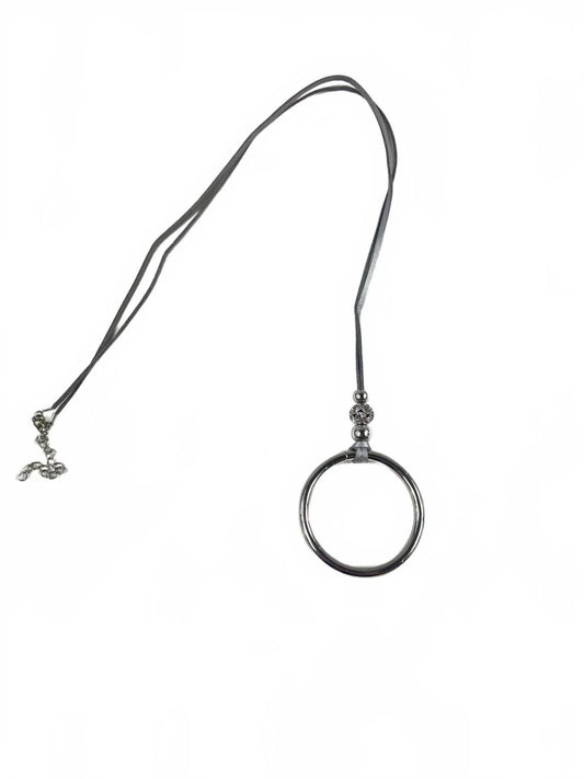 Fashion Jewelry Silver Toned Beads & Hoop On Faux Leather Cord Women's Necklace - Image 1