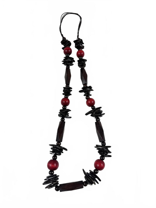 Fashion Jewelry Red & Wooden Beaded Women's Necklace - Image 1