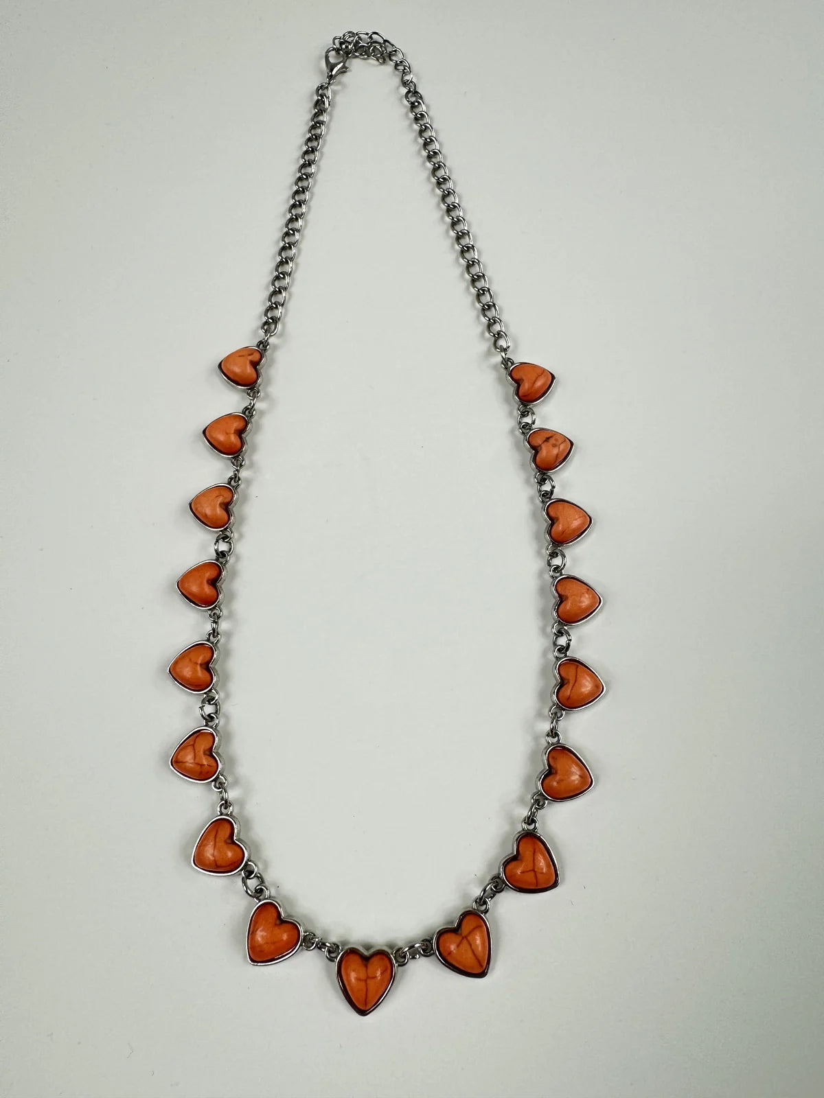 Fashion Jewelry Silver Toned Chain with Orange Heart Stones Women's Necklace - Image 3