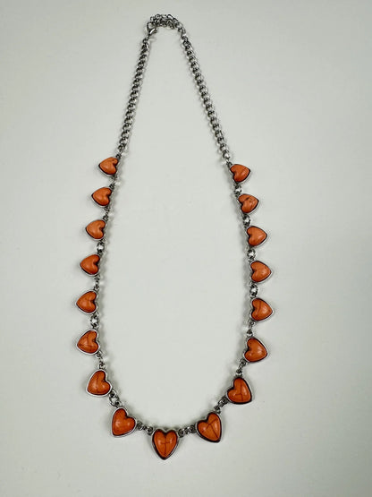 Fashion Jewelry Silver Toned Chain with Orange Heart Stones Women's Necklace - Image 3