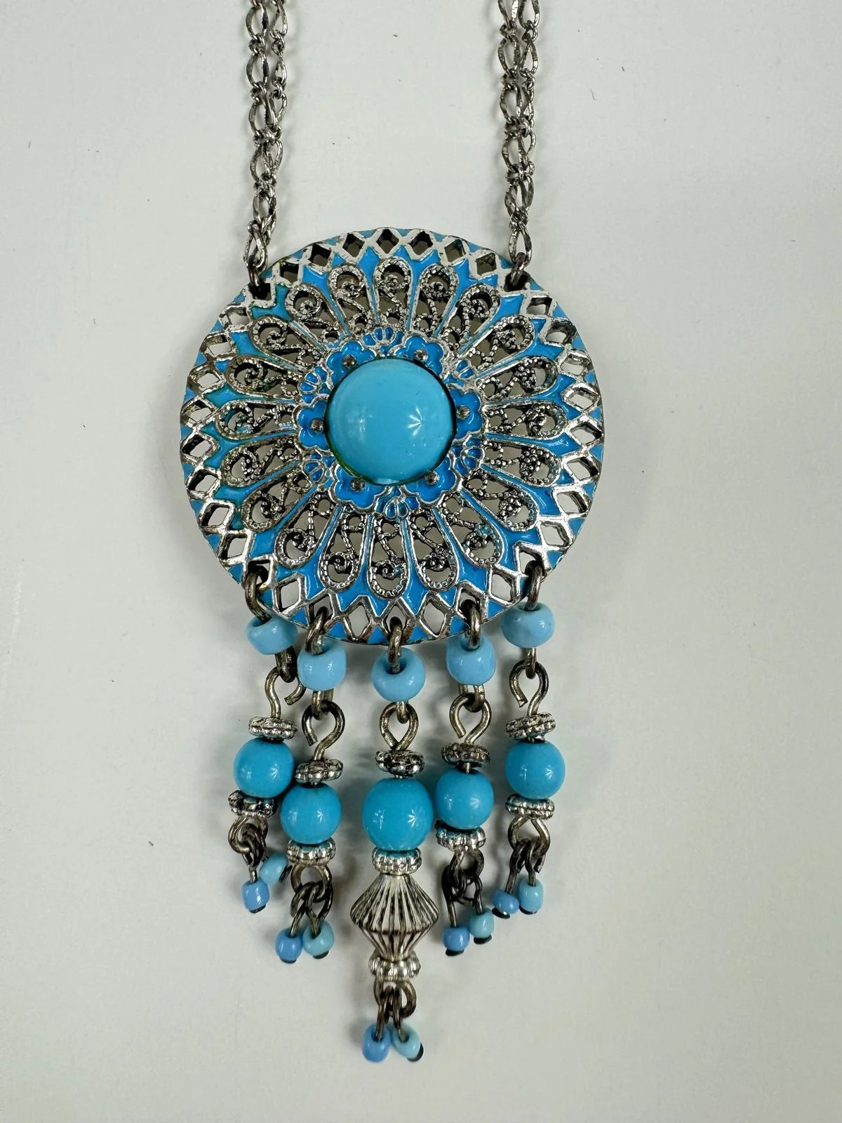 Fashion Jewelry Silver & Turquoise Dream Catcher Dual Chain Women's Necklace - Image 2
