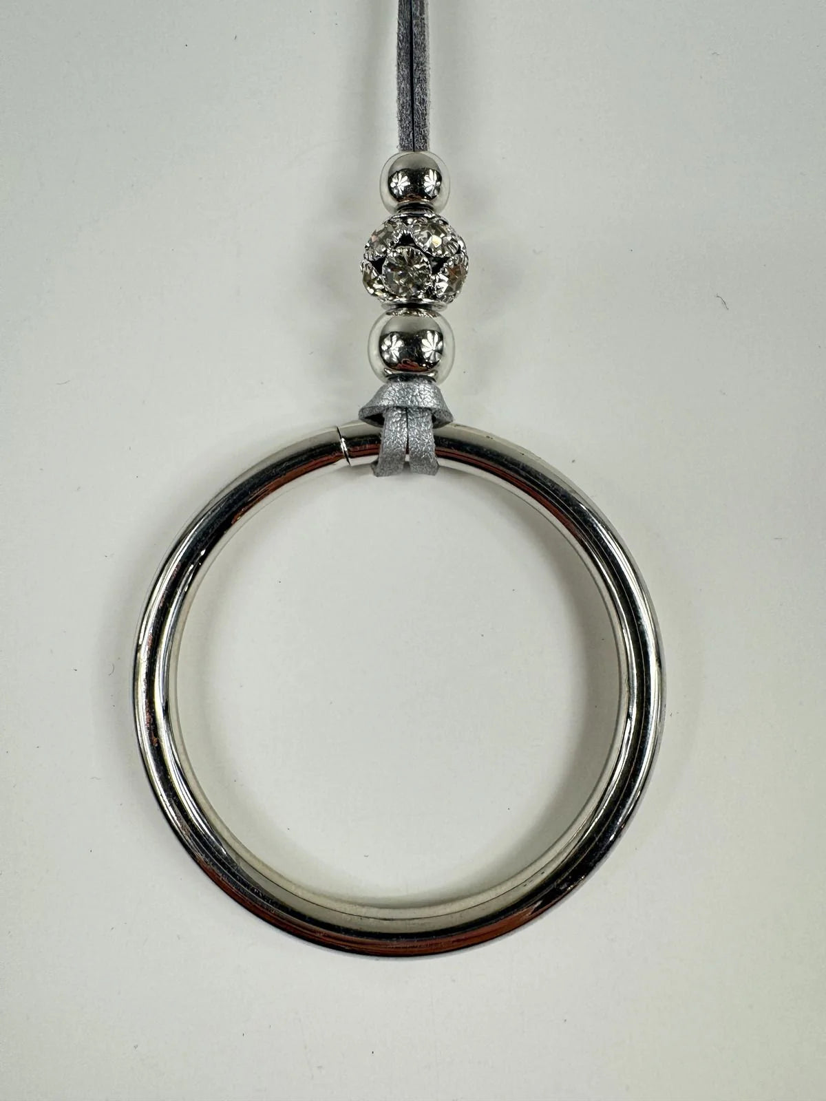 Fashion Jewelry Silver Toned Beads & Hoop On Faux Leather Cord Women's Necklace - Image 2