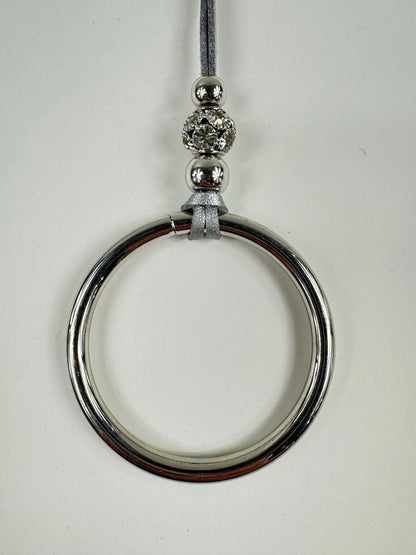 Fashion Jewelry Silver Toned Beads & Hoop On Faux Leather Cord Women's Necklace - Image 2