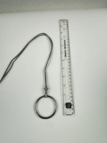 Fashion Jewelry Silver Toned Beads & Hoop On Faux Leather Cord Women's Necklace - Image 3