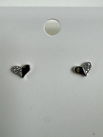 Fashion Jewelry Silver Tone Heart Stud Earrings - Image 1