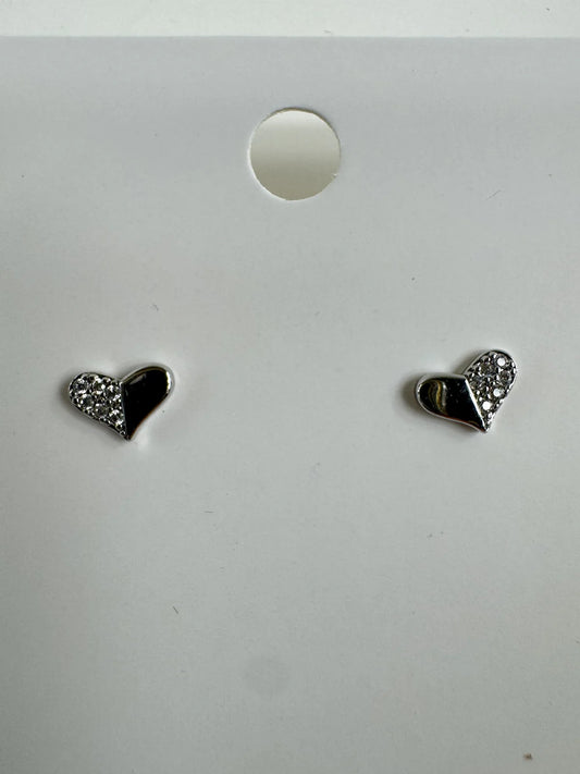 Fashion Jewelry Silver Tone Heart Stud Earrings - Image 1