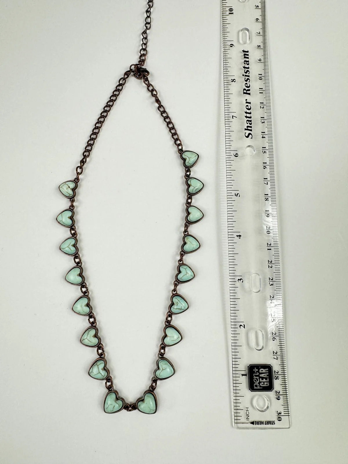 Fashion Jewelry Brass Toned Chain with Turquoise Heart Stones Women's Necklace - Image 2