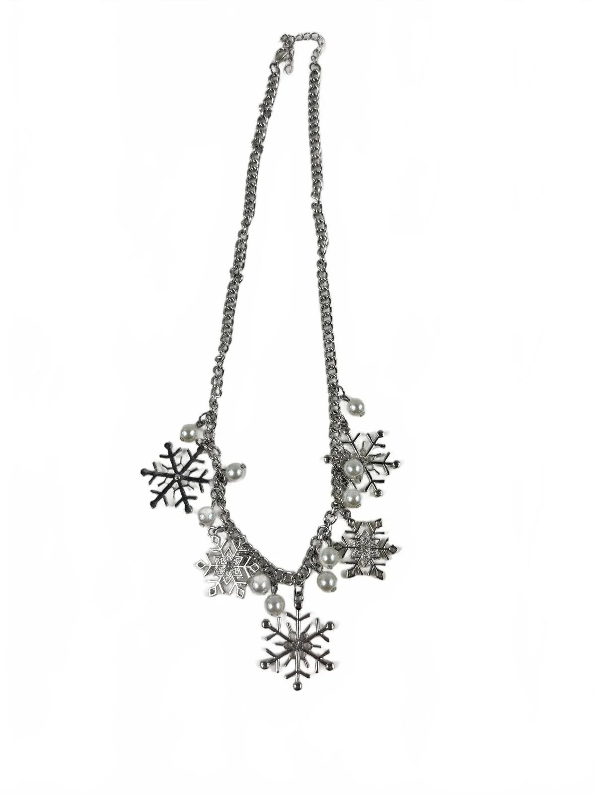 Fashion Jewelry Silver Toned Snowflake with Pearl Beads Women's Necklace - Image 1