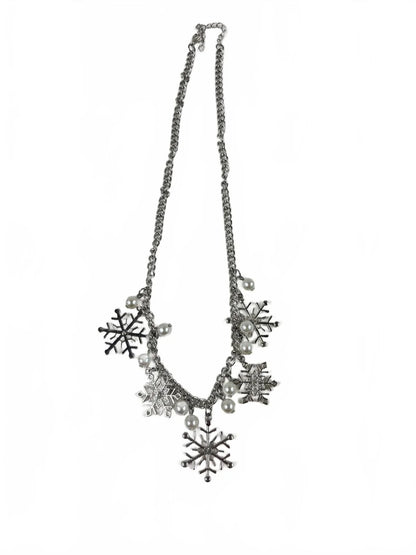Fashion Jewelry Silver Toned Snowflake with Pearl Beads Women's Necklace - Image 1
