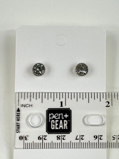 Fashion Jewelry Silver Tone Round Rhinestone Stud Earrings - Image 3