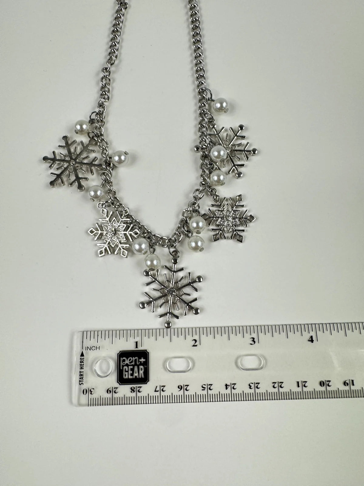 Fashion Jewelry Silver Toned Snowflake with Pearl Beads Women's Necklace - Image 4