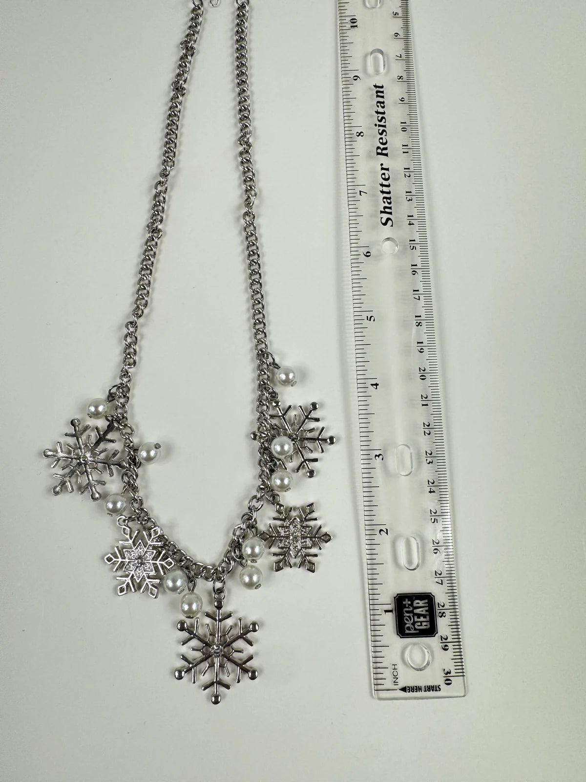 Fashion Jewelry Silver Toned Snowflake with Pearl Beads Women's Necklace - Image 3