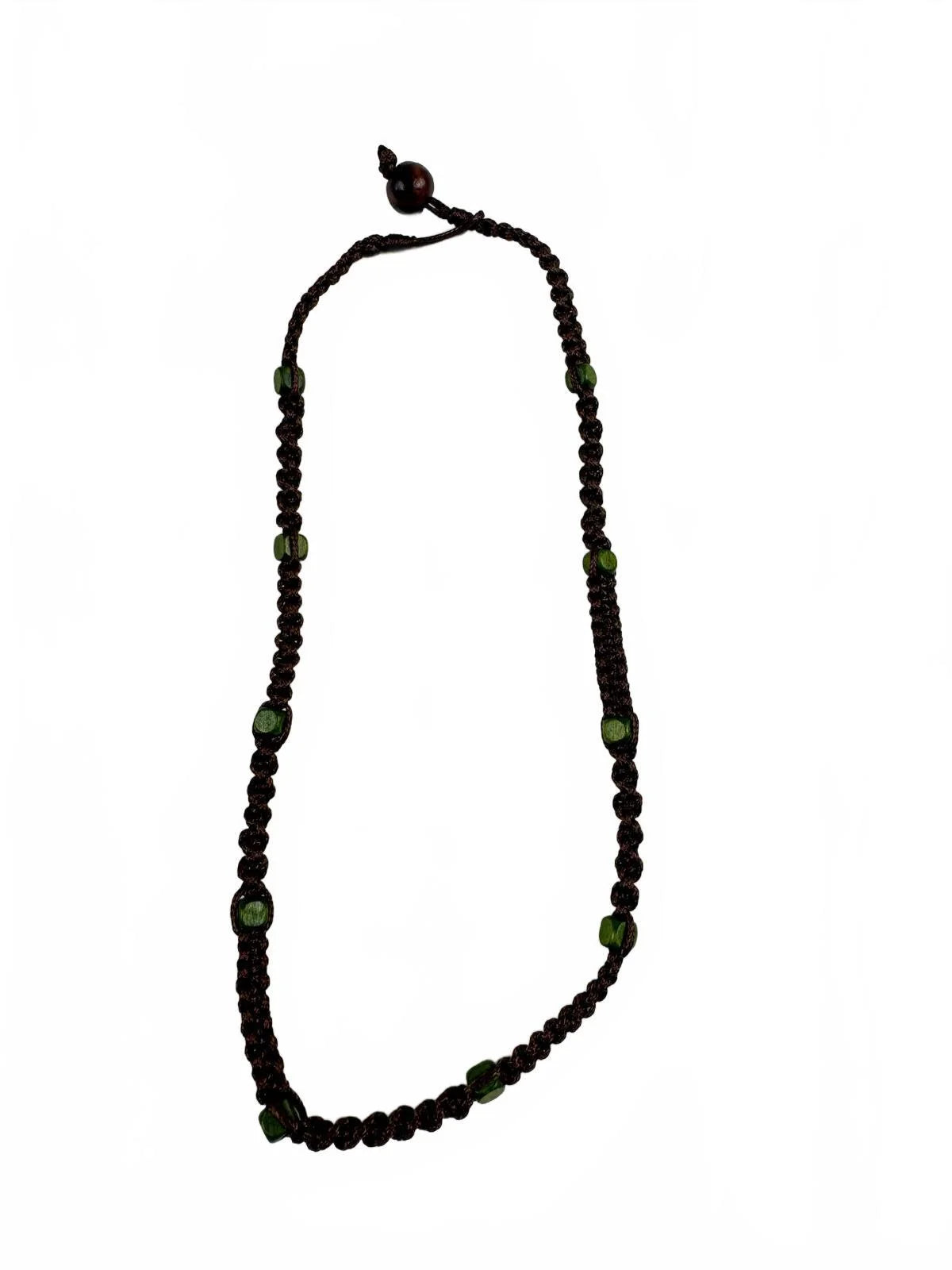Fashion Jewelry Green Beaded Brown Cord Women's Necklace - Image 1