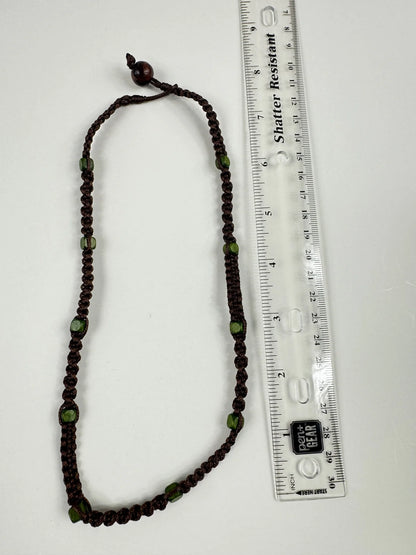 Fashion Jewelry Green Beaded Brown Cord Women's Necklace - Image 2