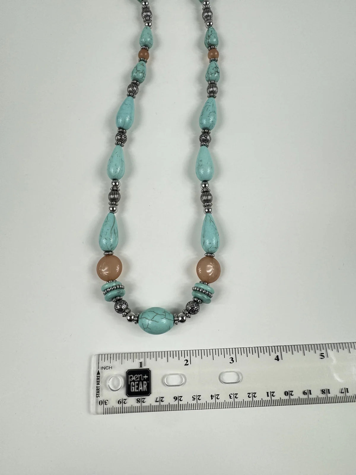 Fashion Jewelry Beaded Silver, Turquoise & Brown Toned Women's Necklace - Image 3