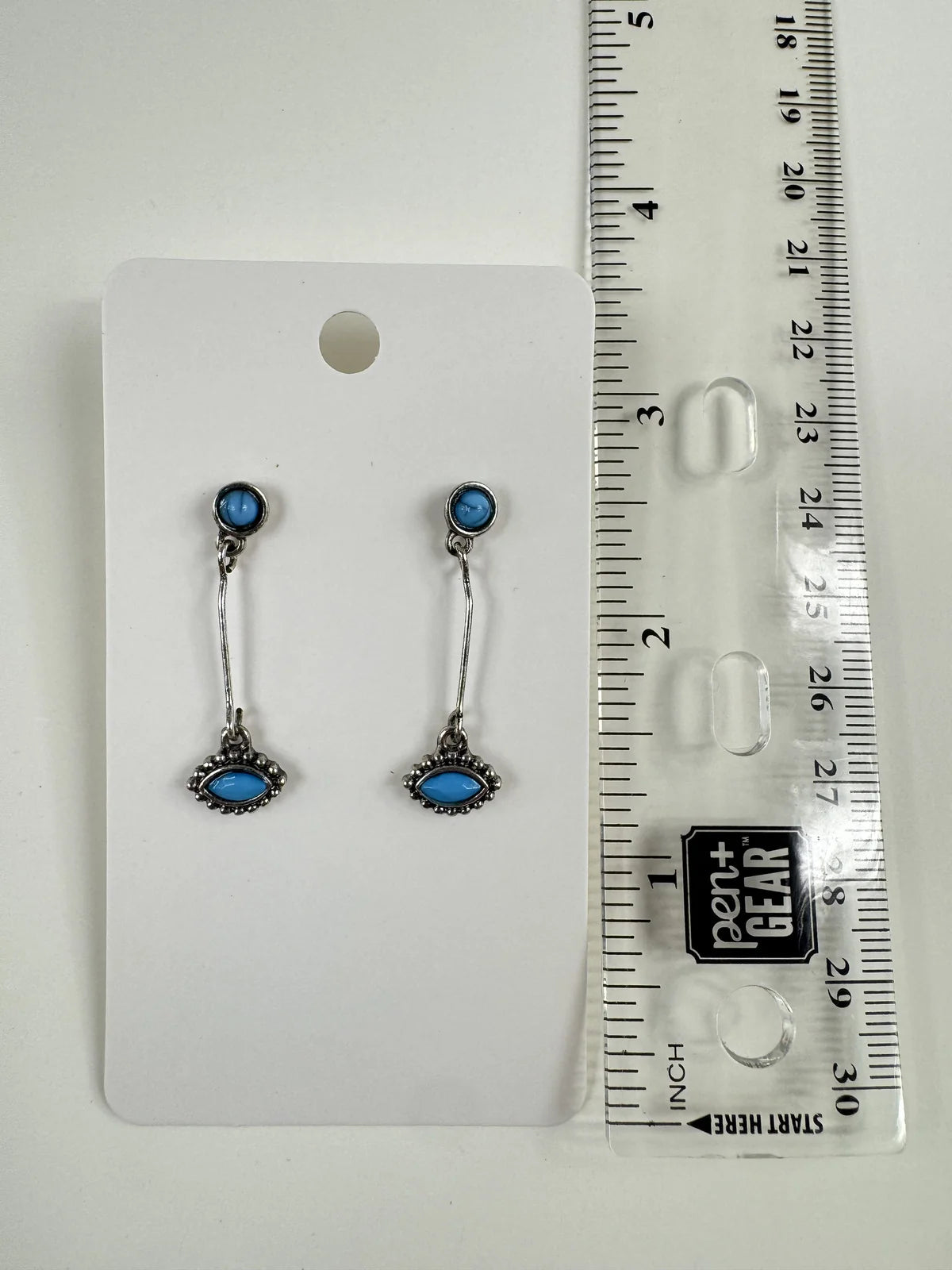 Fashion Jewelry Silver & Turquoise Toned Dangle Earrings - Image 2