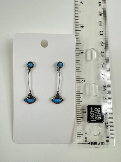 Fashion Jewelry Silver & Turquoise Toned Dangle Earrings - Image 2