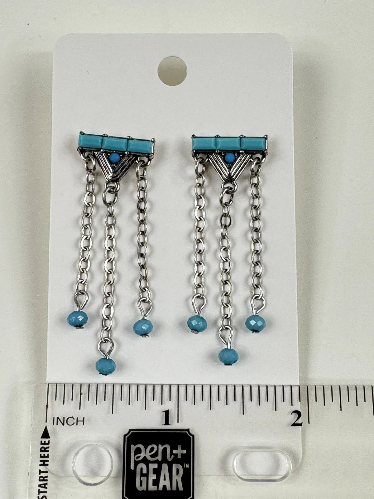 Fashion Jewelry Silver & Turquoise Tone Fringe Earrings - Image 3