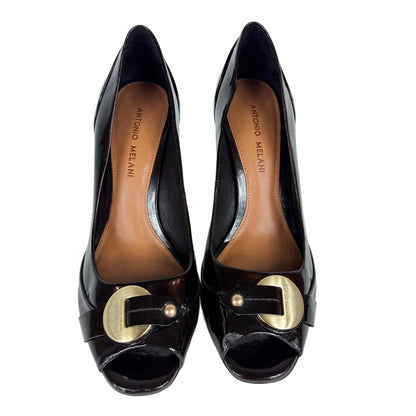 Antonio Melani Burgundy heels with Gold toned accents Women's Size 9.5 - Image 2