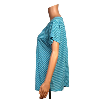 Umgee Medium Blue Striped Short Sleeve Top Cotton Polyester Linen - Image 2