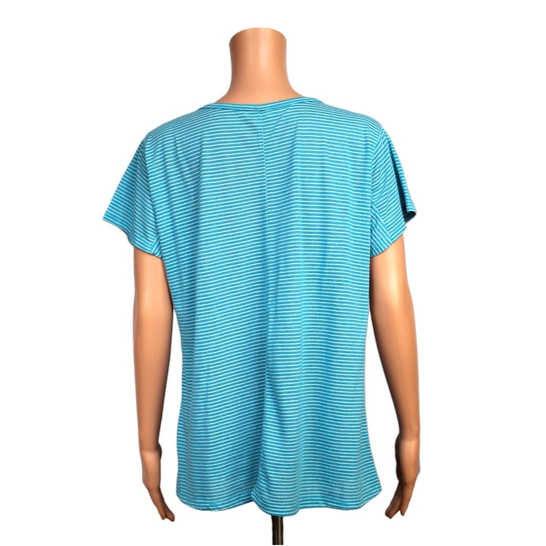 Umgee Medium Blue Striped Short Sleeve Top Cotton Polyester Linen - Image 3