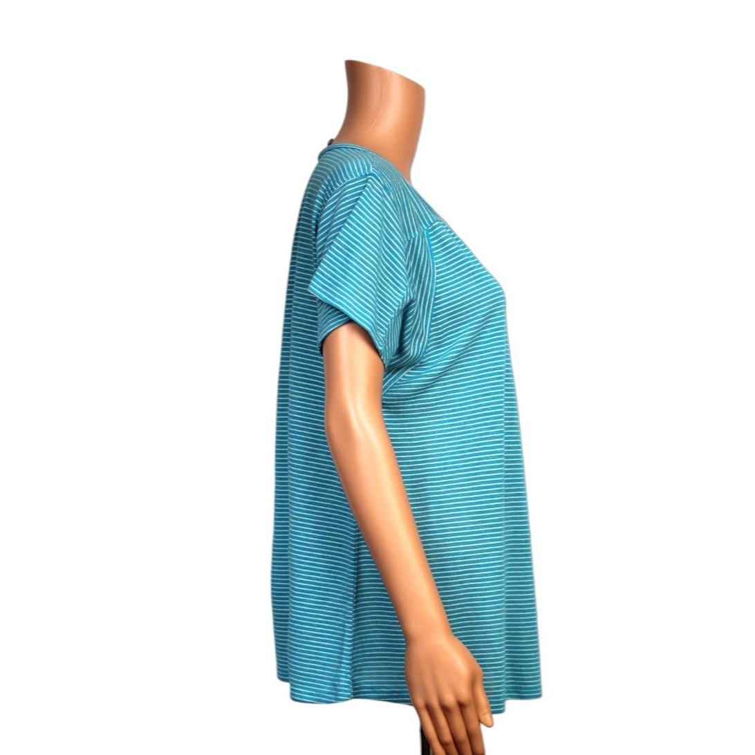 Umgee Medium Blue Striped Short Sleeve Top Cotton Polyester Linen - Image 4