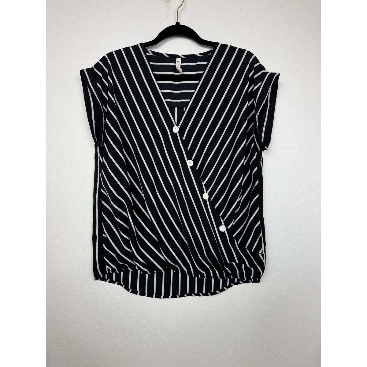 Mts Black and White Short Sleeve Blouse Women's Size Medium - Image 1