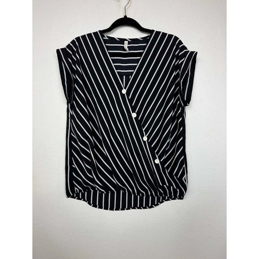 Mts Black and White Short Sleeve Blouse Women's Size Medium - Image 1