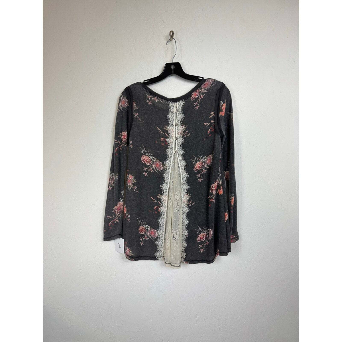 Rewind Small Gray Long Sleeve Blouse Floral Lace - Image 2