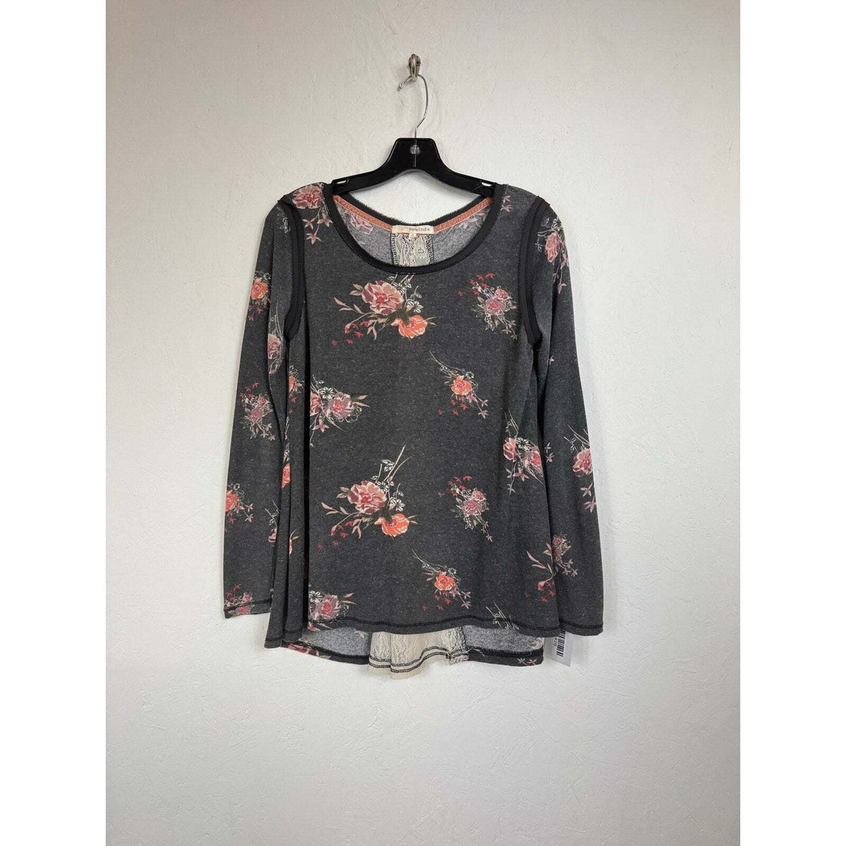 Rewind Small Gray Long Sleeve Blouse Floral Lace - Image 1