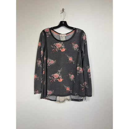 Rewind Small Gray Long Sleeve Blouse Floral Lace - Image 1