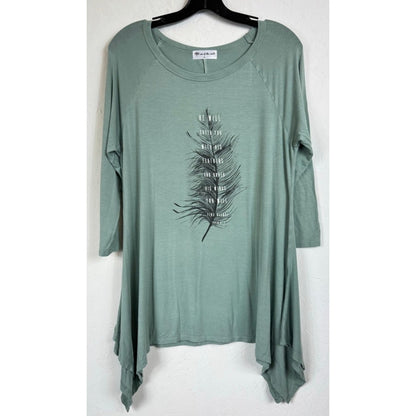 Not of This World Green Women's 3/4 Sleeve Feather Blouse XL - Image 1